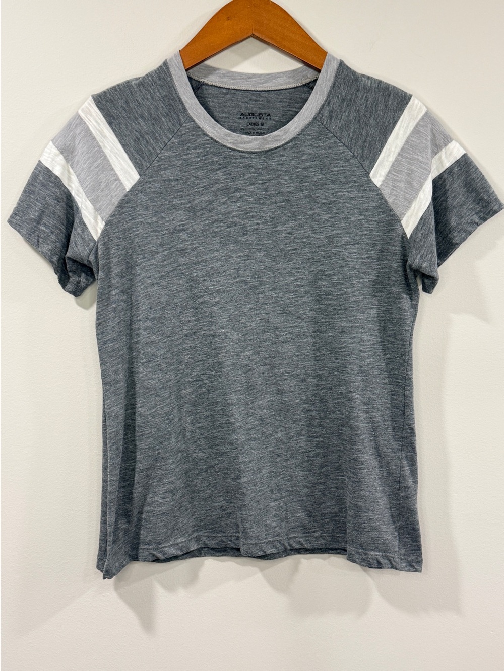 Augusta Sportswear Womens Gray Short-Sleeve Tee with White Stripes Size M